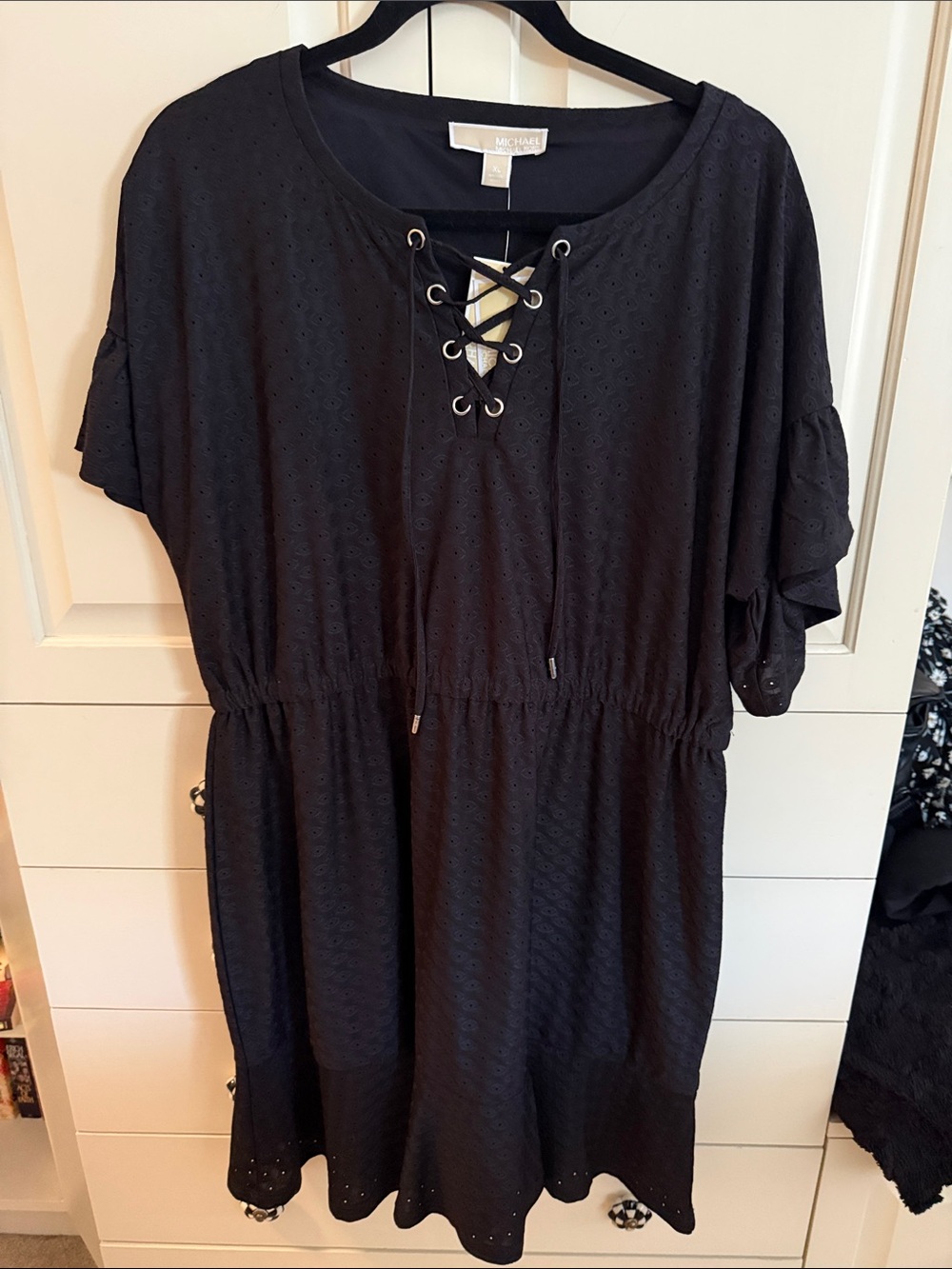 MICHAEL Michael Kors Black Eyelet Lace-Up Midi Dress
